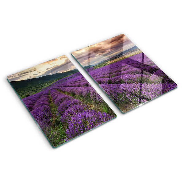 Chopping board glass Lavender field at sunset