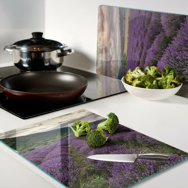 Chopping board glass Lavender field at sunset