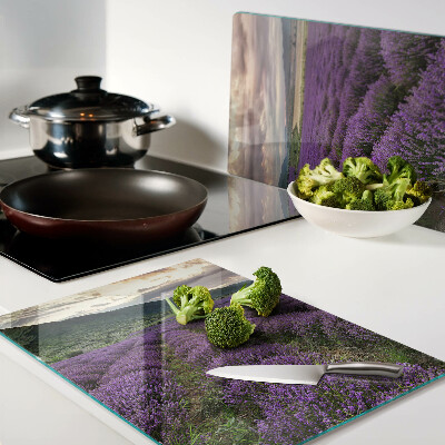 Chopping board glass Lavender field at sunset