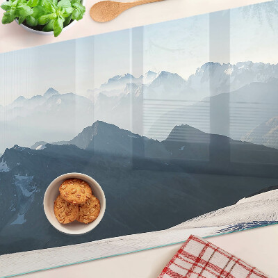 Glass cutting board Mountain landscape in the clouds