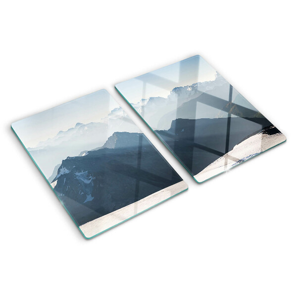 Glass cutting board Mountain landscape in the clouds