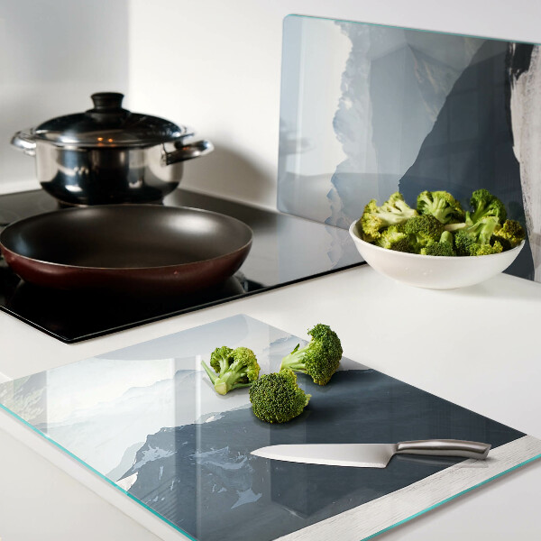 Glass cutting board Mountain landscape in the clouds
