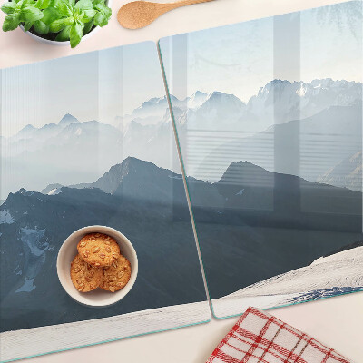 Glass cutting board Mountain landscape in the clouds
