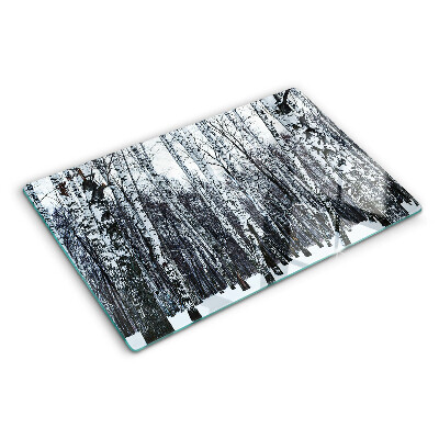 Glass chopping board Winter forest with birches