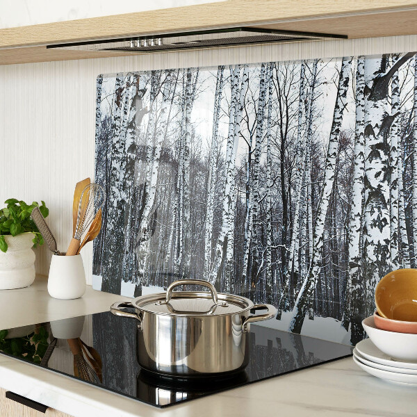 Glass chopping board Winter forest with birches