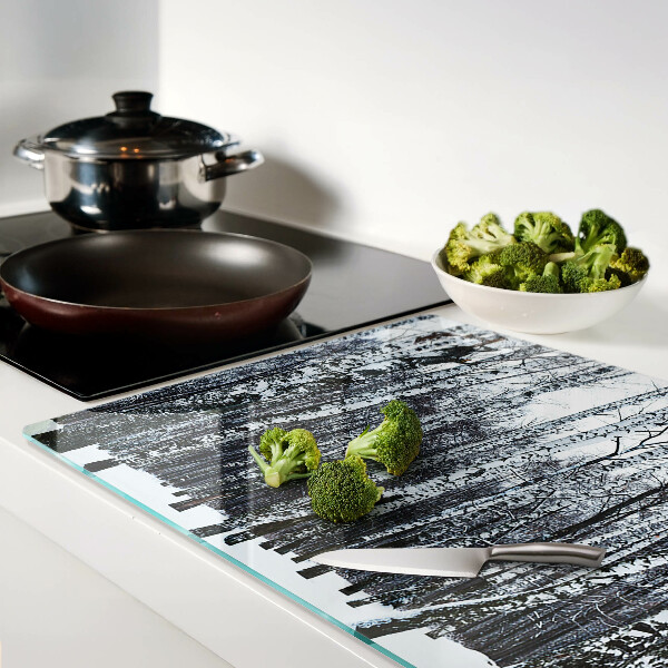 Glass chopping board Winter forest with birches