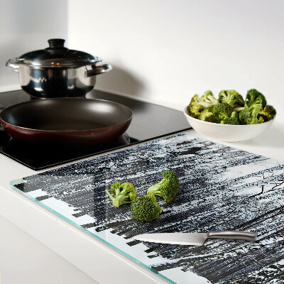 Glass chopping board Winter forest with birches