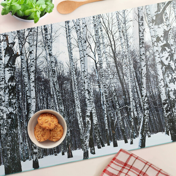 Glass chopping board Winter forest with birches