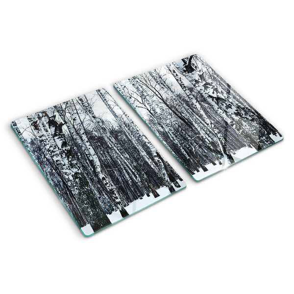 Glass chopping board Winter forest with birches