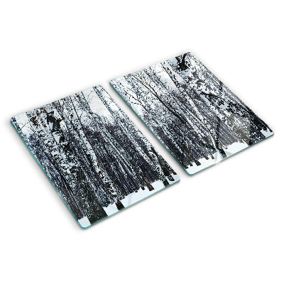 Glass chopping board Winter forest with birches