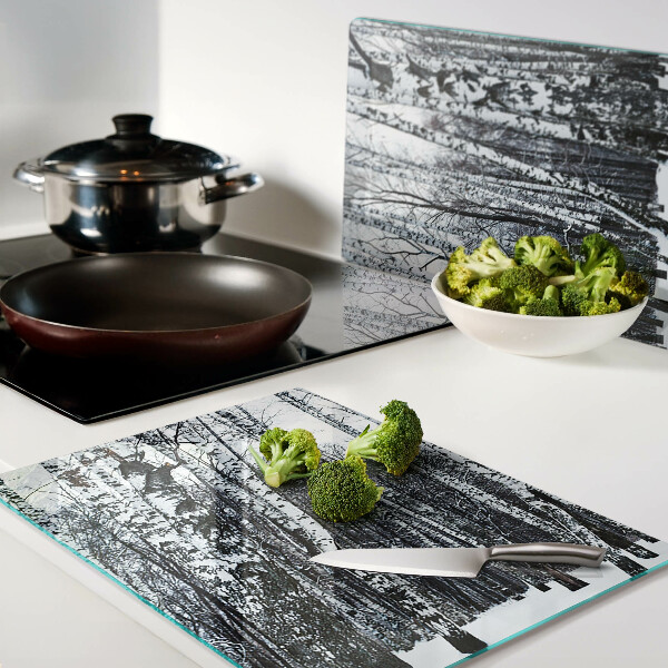 Glass chopping board Winter forest with birches