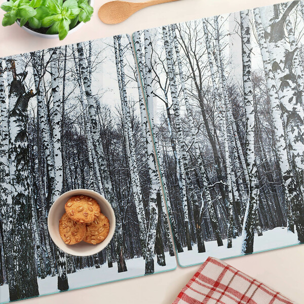 Glass chopping board Winter forest with birches