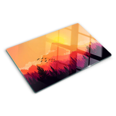 Glass cutting board Mountain landscape at sunset