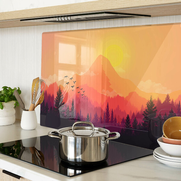 Glass cutting board Mountain landscape at sunset