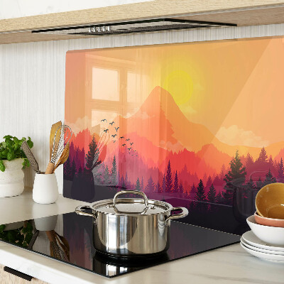 Glass cutting board Mountain landscape at sunset