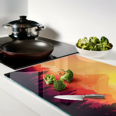 Glass cutting board Mountain landscape at sunset