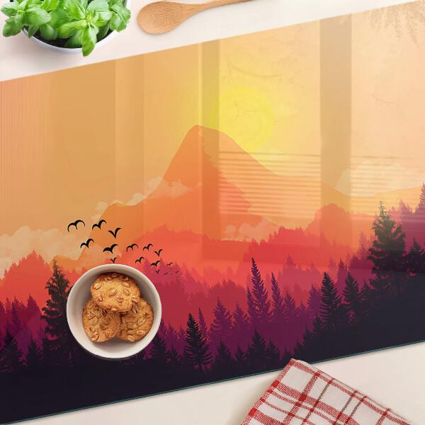 Glass cutting board Mountain landscape at sunset