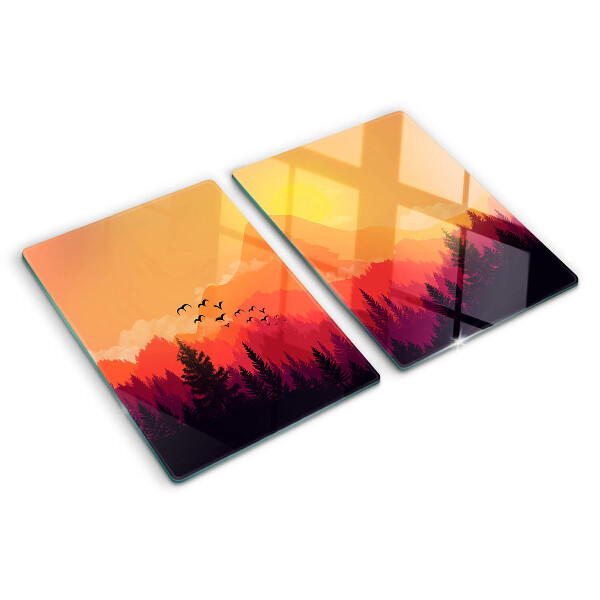 Glass cutting board Mountain landscape at sunset