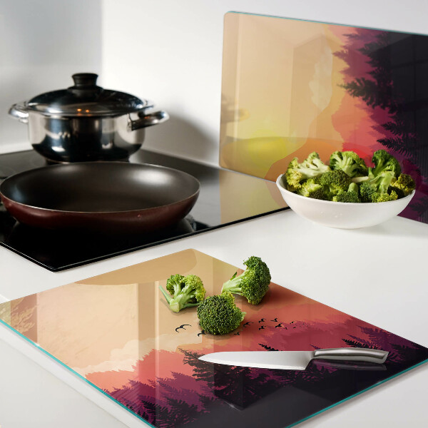 Glass cutting board Mountain landscape at sunset
