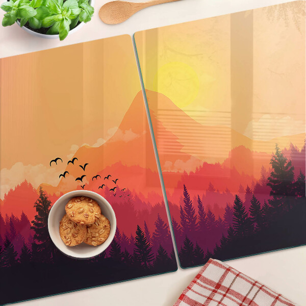 Glass cutting board Mountain landscape at sunset
