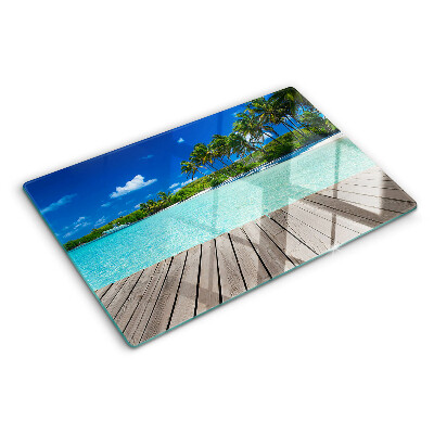 Glass chopping board Tropical beach with palm trees