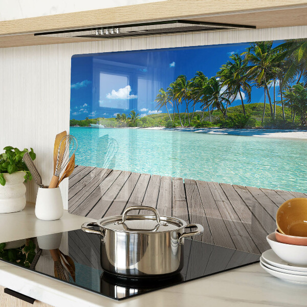 Glass chopping board Tropical beach with palm trees