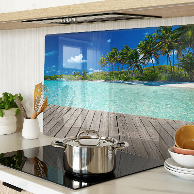 Glass chopping board Tropical beach with palm trees