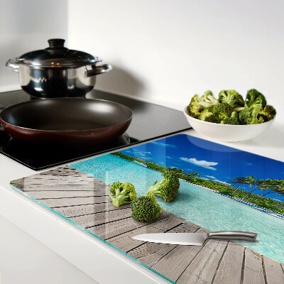 Glass chopping board Tropical beach with palm trees