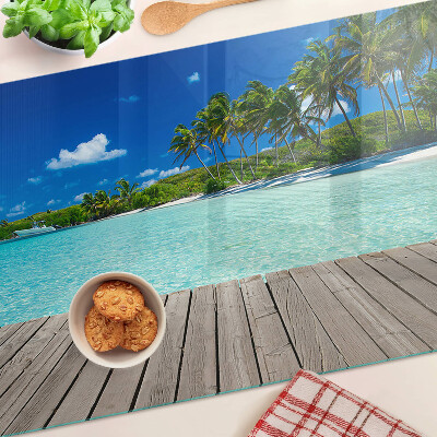 Glass chopping board Tropical beach with palm trees