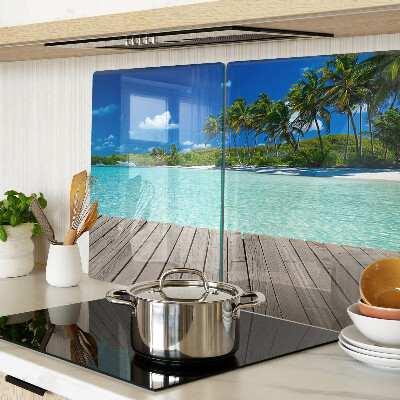 Glass chopping board Tropical beach with palm trees