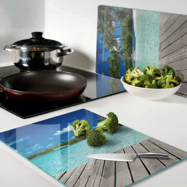 Glass chopping board Tropical beach with palm trees