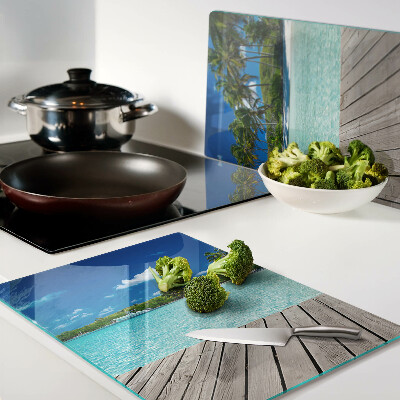 Glass chopping board Tropical beach with palm trees