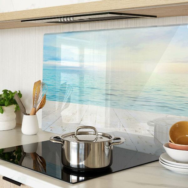 Glass cutting board The sea and the wooden jetty
