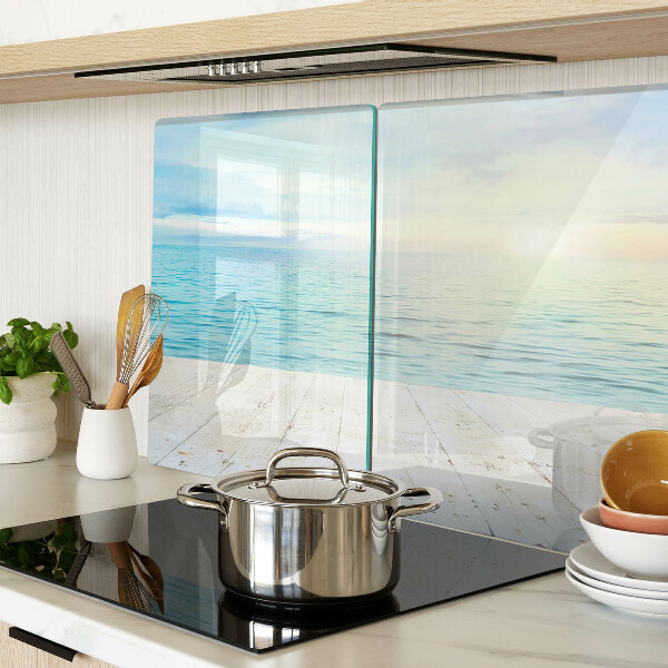 Glass cutting board The sea and the wooden jetty