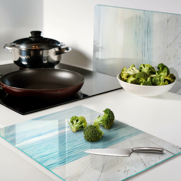 Glass cutting board The sea and the wooden jetty