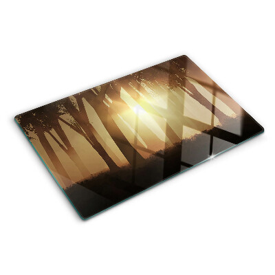 Glass kitchen board Sunset in the forest