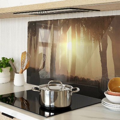 Glass kitchen board Sunset in the forest