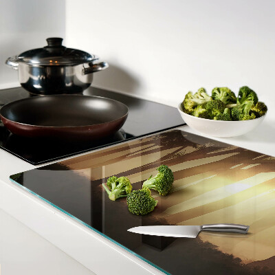 Glass kitchen board Sunset in the forest