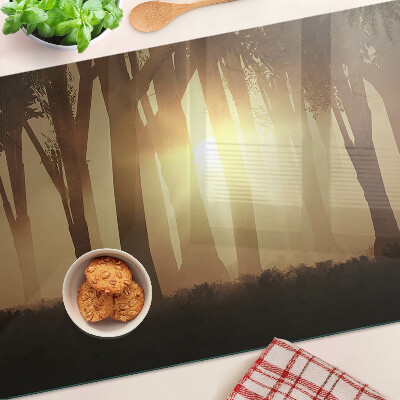 Glass kitchen board Sunset in the forest