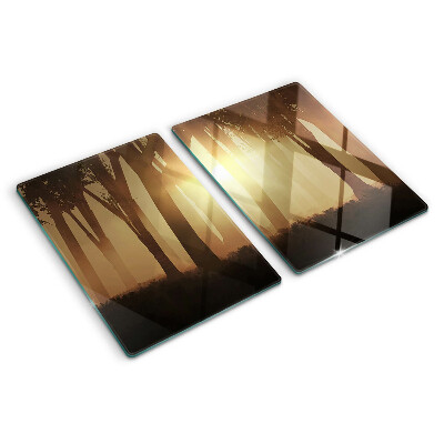 Glass kitchen board Sunset in the forest