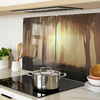 Glass kitchen board Sunset in the forest
