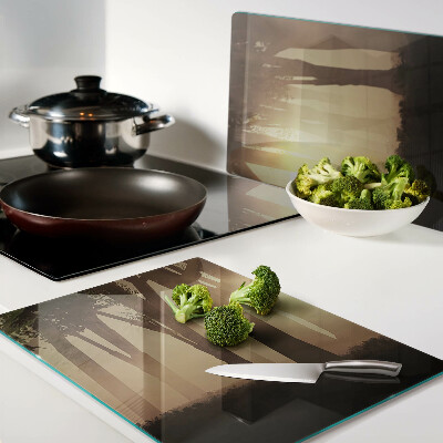Glass kitchen board Sunset in the forest