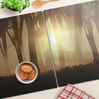 Glass kitchen board Sunset in the forest