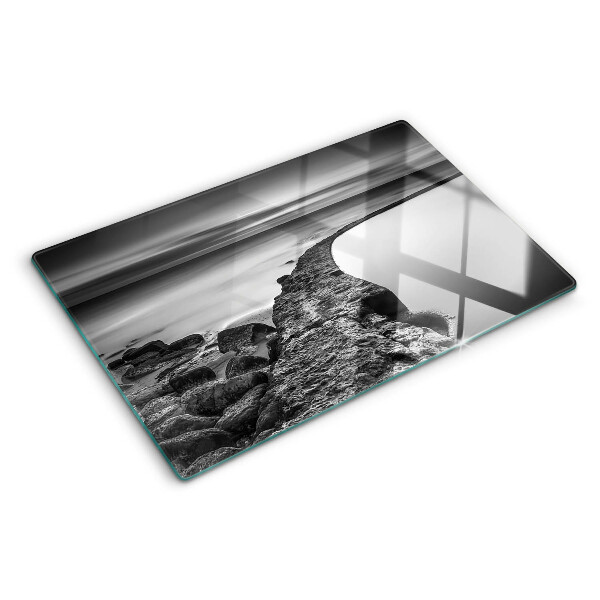 Chopping board A seaside landscape in shades of gray