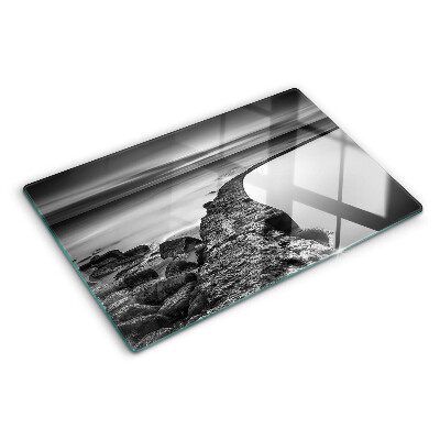 Chopping board A seaside landscape in shades of gray