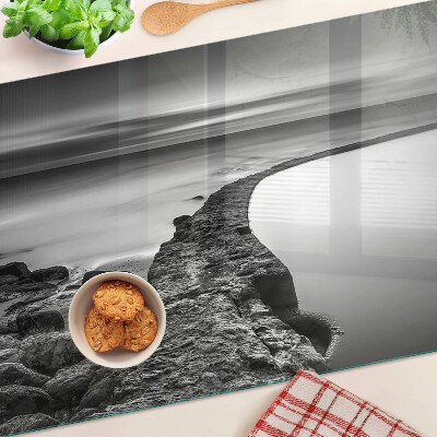 Chopping board A seaside landscape in shades of gray