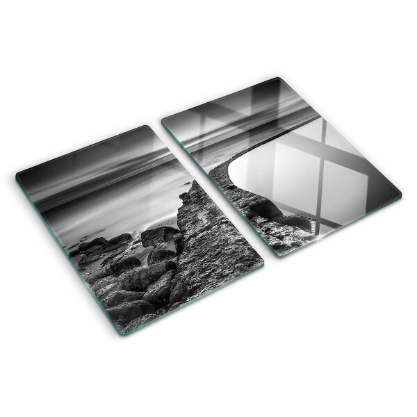Chopping board A seaside landscape in shades of gray