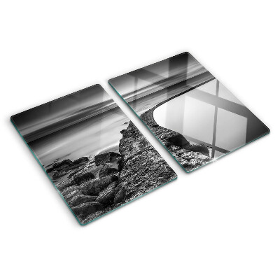 Chopping board A seaside landscape in shades of gray