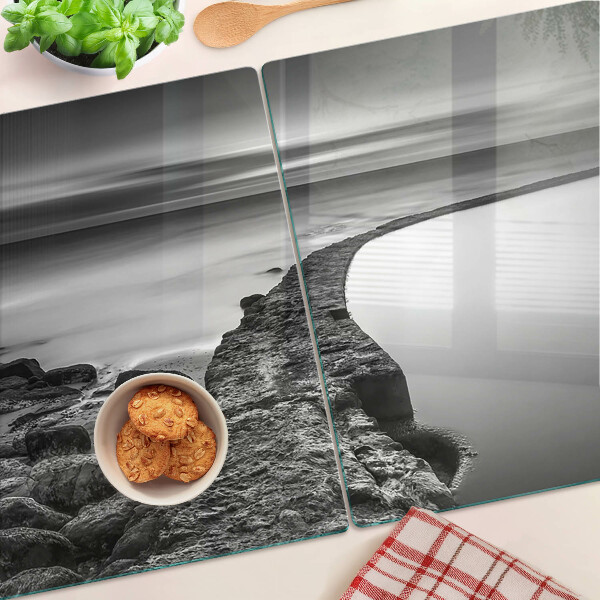 Chopping board A seaside landscape in shades of gray