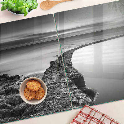 Chopping board A seaside landscape in shades of gray